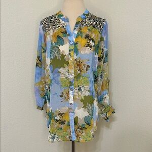 Gorgeous Fig & Flower Fall Autumn Floral Button-Up Blouse Size M Medium 8 10